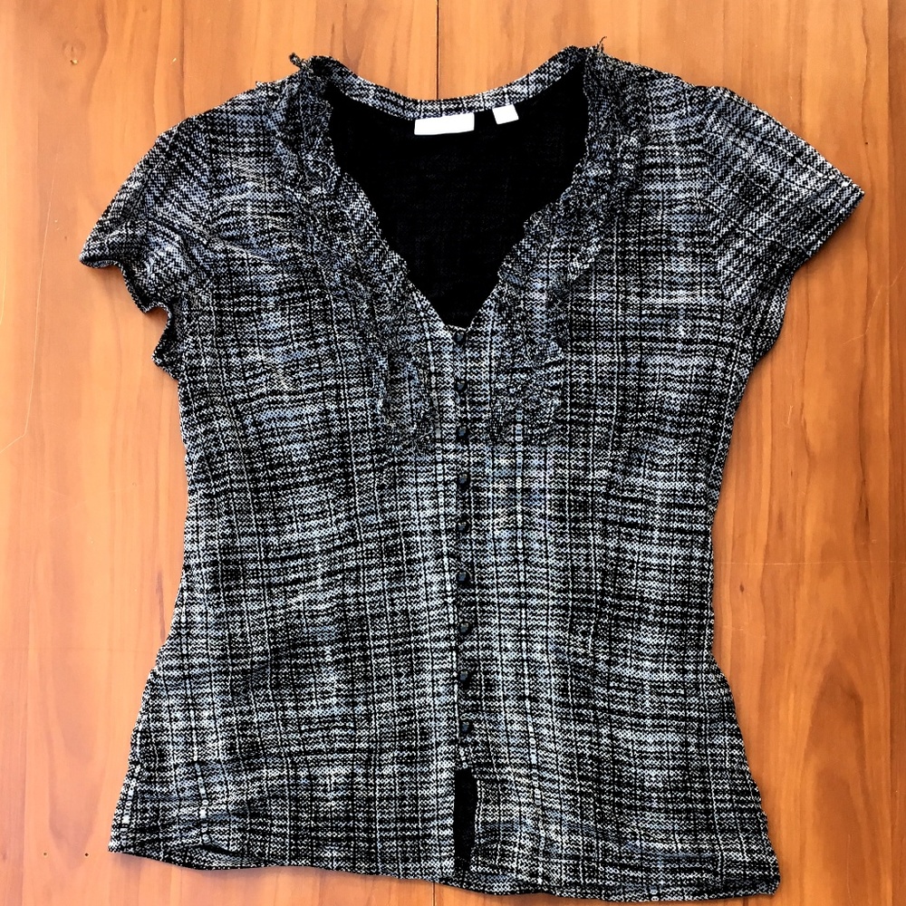 🌻New York & Company Black White Sheer Top - XL
